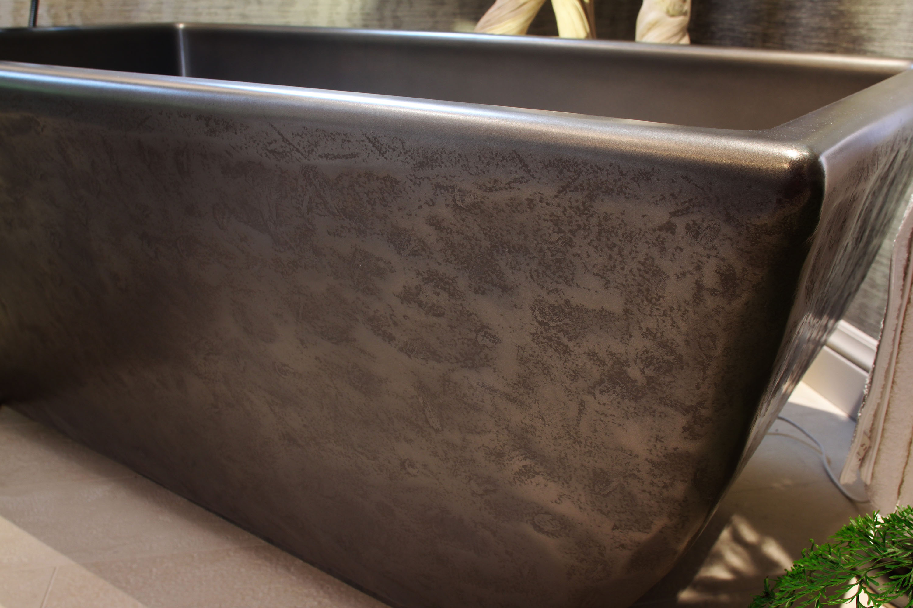 The Indulge Concrete Soaking Tub, MetalCrete Pewter Finish (Exterior Only)